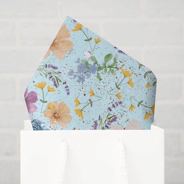 Wildblumen mit blauem Hintergrund Decoupage Seidenpapier (Geschenktüte)