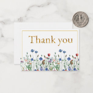 Wildblumen mit elegantem Gold Script Vielen Dank Mitteilungskarte