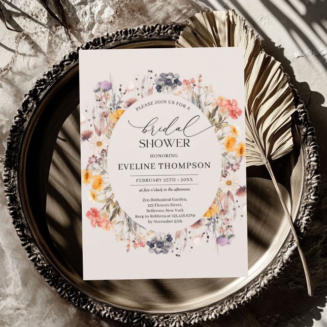 Wildblumen mit farbenfrohen Wasserfarben Einladung (Watercolor spring colorful wildflowers wreath invitation)