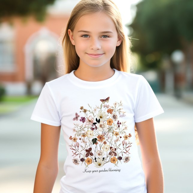 Wildblumen mit gepressten Blume Name Cotgecore Gir T-Shirt (Pressed Flowers Wildflowers Name Cottagecore Girls T-Shirt)