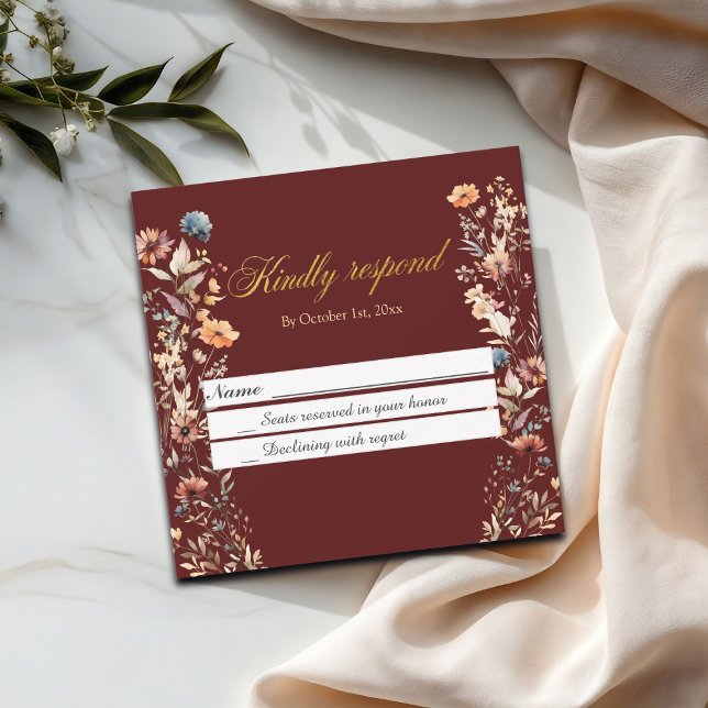 Wildblumen mit Goldbriefen für RSVP-Karten Mitteilungskarte (Von Creator hochgeladen)