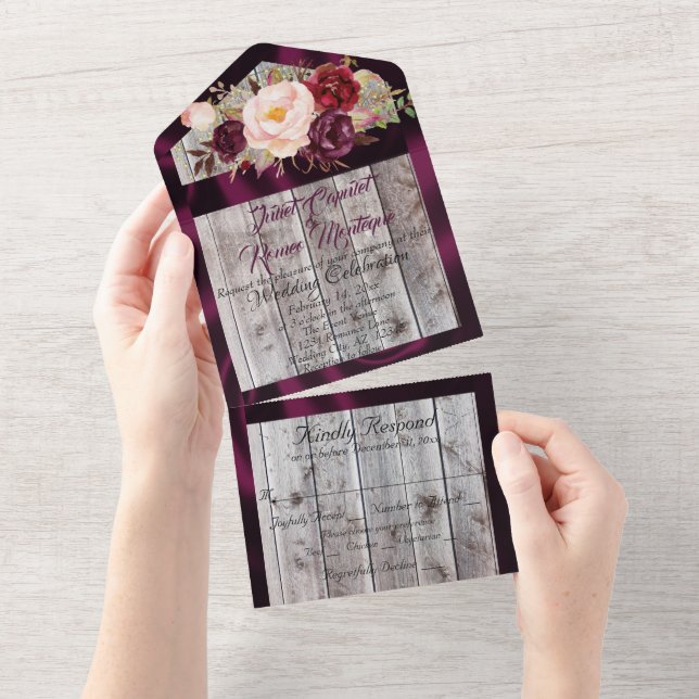 Wildblumen mit Lila Ribbon & Lights Hochzeit All In One Einladung (Abreißen)