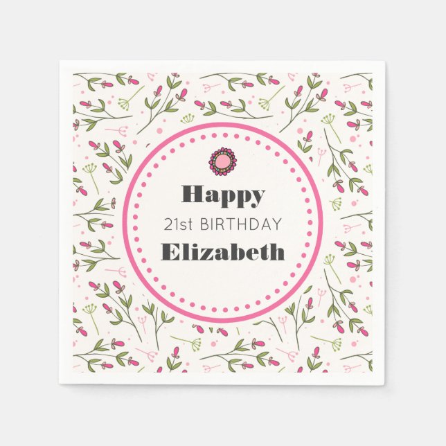 Wildblumen mit rosa und grünem langen Stechen Gebu Serviette (Vorderseite)