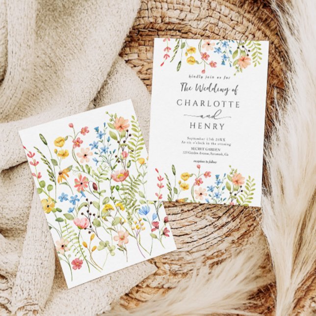 Wildblumen Moderne Elegante Rustikale Hochzeit Einladung (Von Creator hochgeladen)
