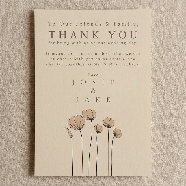 Wildblumen Moderne Hochzeit danke Ihnen Table Card (Wildflowers modern Wedding thank you Table Card.)
