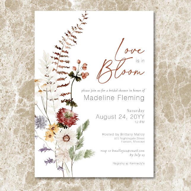 Wildblumen Moderne Liebe im blühenden Brautparty Einladung (Wildflowers Modern Love In Bloom Bridal Shower Invitation)