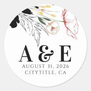 Wildblumen Moderne Schwarze Akzente Runder Aufkleber