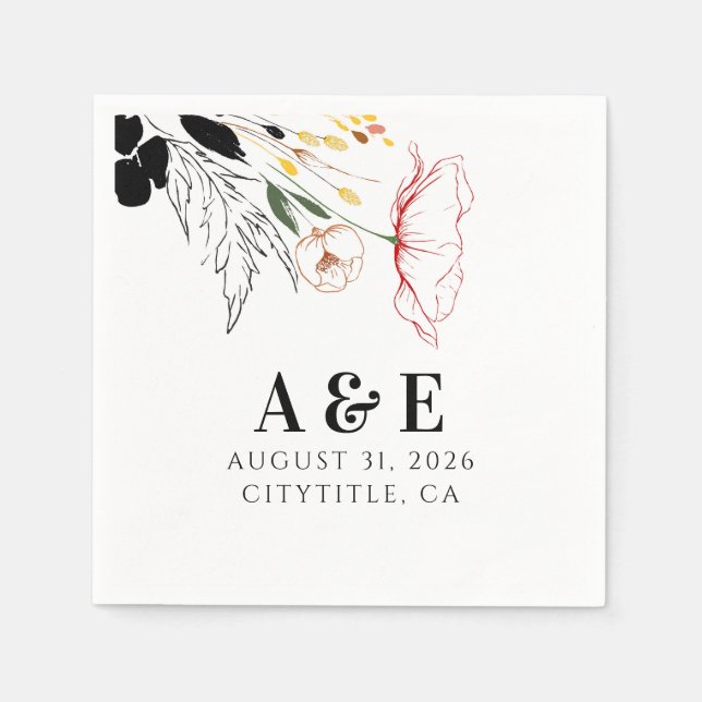 Wildblumen Moderne Schwarze Akzente Serviette (Vorderseite)