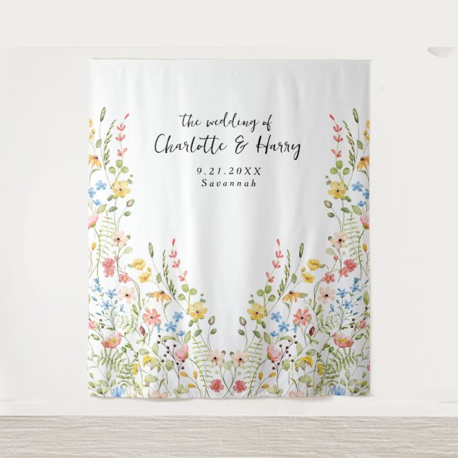 Wildblumen Moderner Garten Hochzeit Foto Hintergru Wandteppich (Vorderseite)