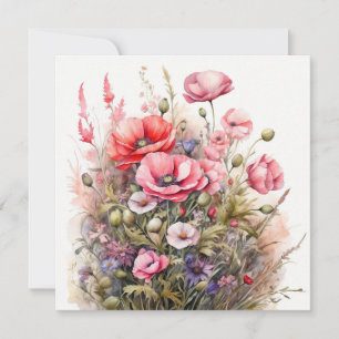 Wildblumen, Mohnblumen, Bouquet Karte
