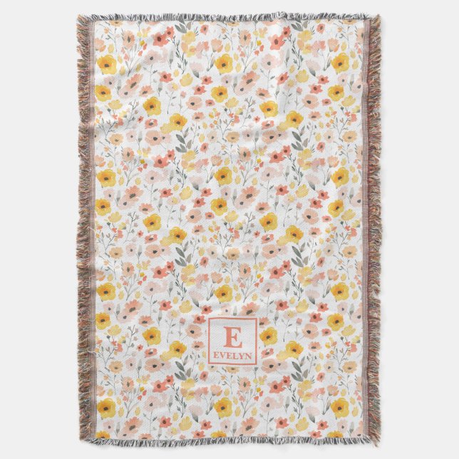 Wildblumen-Monogramm-Decke Decke (Vorderseite Vertikal)