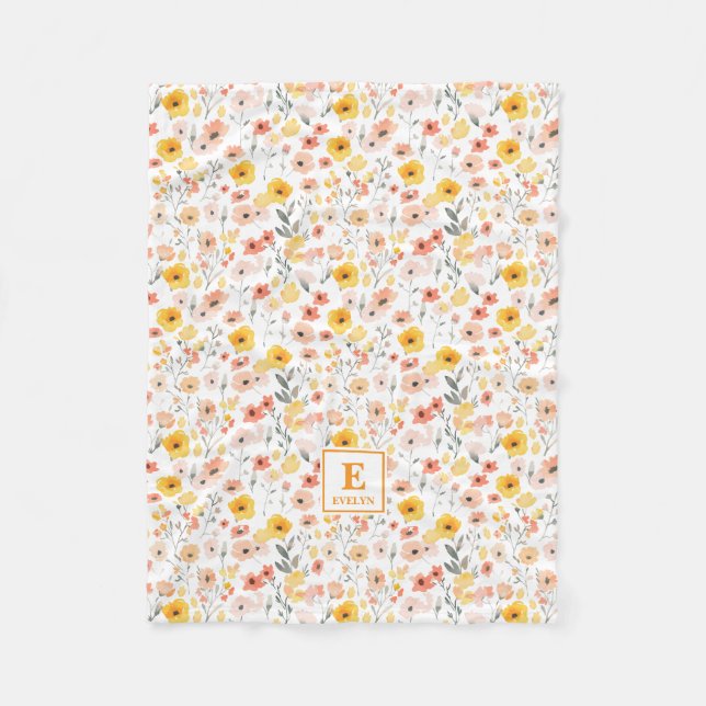 Wildblumen-Monogramm-Flanelldecke Fleecedecke (Vorderseite)