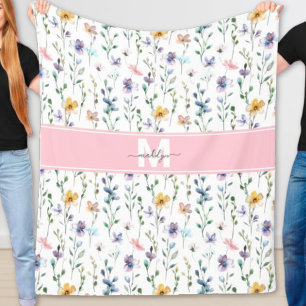 Wildblumen-Monogramm Fleecedecke
