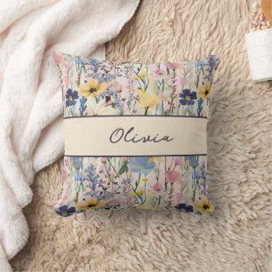Wildblumen-Monogramm-Name  Kissen