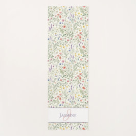 Wildblumen-Monogramm-Name Wasserfarbe Lilla Weiß Yogamatte