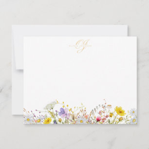 Wildblumen-Monogramm-Notizkarte Einladung