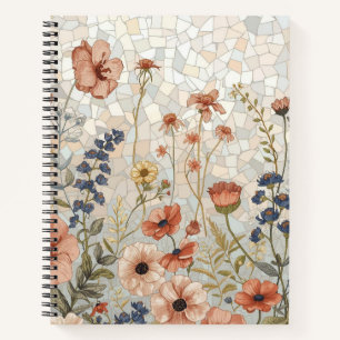 Wildblumen-Mosaik-Buntglas-Botanische Blumen Notizbuch