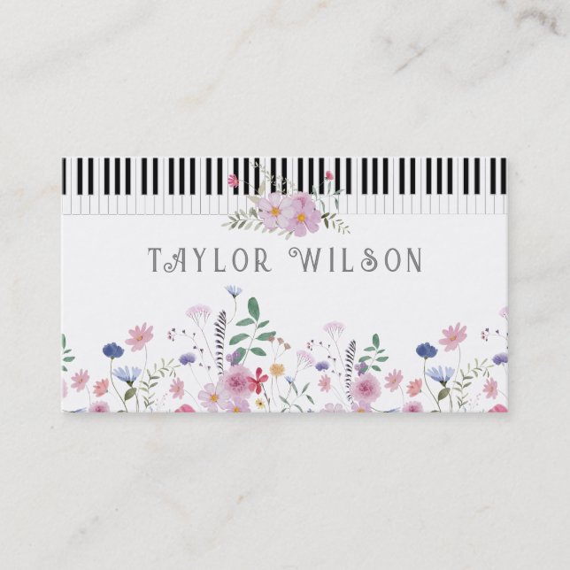 Wildblumen Musikpiano Business Card Visitenkarte (Vorderseite)