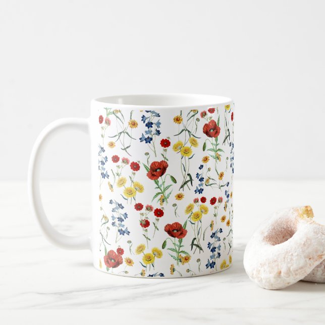 Wildblumen Muster botanische Illustration Kaffeetasse (Mit Donut)