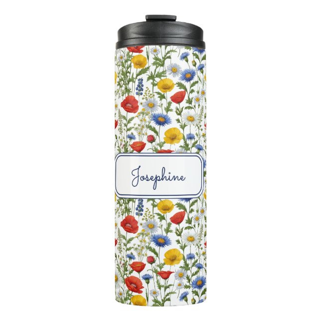 Wildblumen Muster Farbig Blumen Namen Nach Wunsch Thermosbecher (Vorderseite)