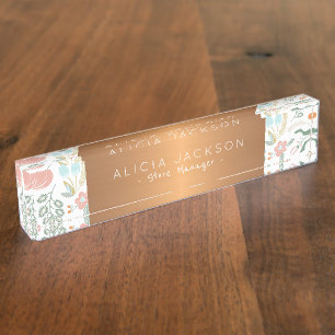 Wildblumen Muster Kupfer-Glitzer-Geschäft Namensplakette