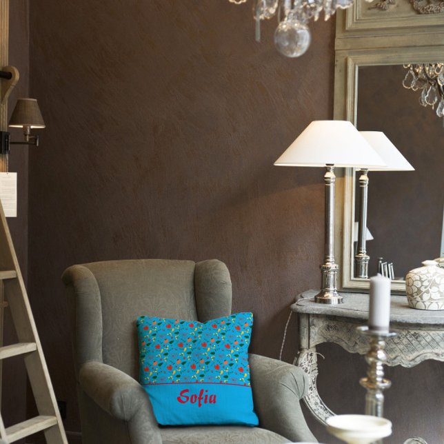 Wildblumen Muster Mohn türkis werfen Kissen (Von Creator hochgeladen)