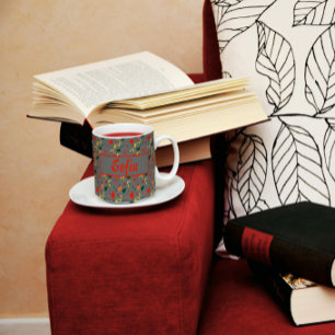 Wildblumen Muster roter Mohn grau Kaffeetasse