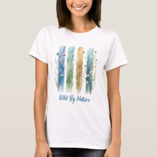 Wildblumen Natur, Pinselstriche blau grün T-Shirt