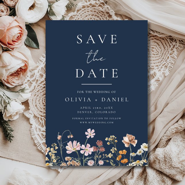 Wildblumen Navy Blau Boho Save the Date (Von Creator hochgeladen)