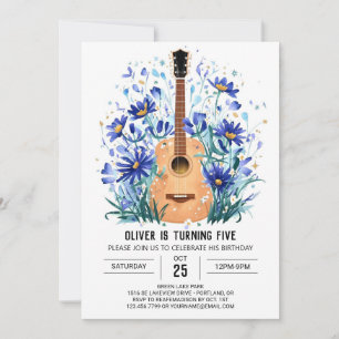 Wildblumen Online-Gitarrenjunge Geburtstag Einladung