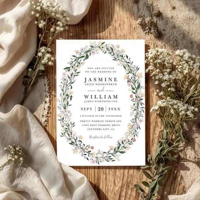 Wildblumen-Oval-Blumenkranz-QR-Code-Hochzeit Einladung (Von Creator hochgeladen)