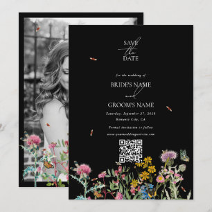 Wildblumen-Paar-Foto-Hochzeit Schwarz Boho Save The Date