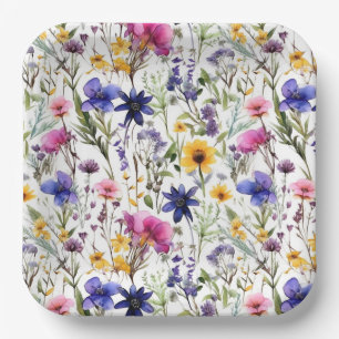 Wildblumen-Papierteller, Rosa Lila Florale Party Pappteller