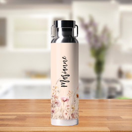 Wildblumen peach beige individuelle Name Skript Trinkflasche