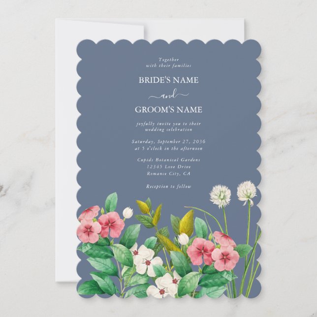 Wildblumen Periwinkle Dusty Blue Wedding Einladung (Vorderseite)