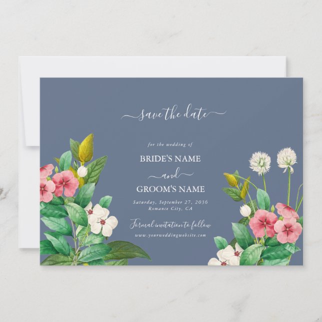 Wildblumen Periwinkle Dusty Blue Wedding Save The Date (Vorderseite)