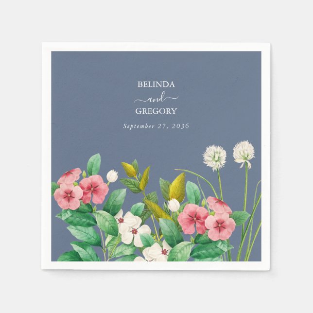 Wildblumen Periwinkle Dusty Blue Wedding Serviette (Vorderseite)