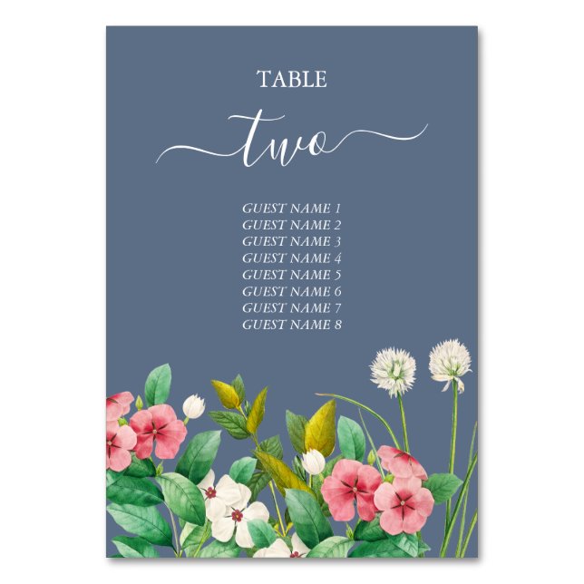 Wildblumen Periwinkle Dusty Blue Wedding Tischnummer (Vorderseite)