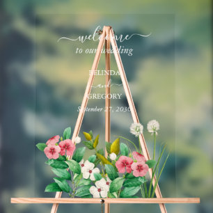 Wildblumen Periwinkle Wasserfarbenhochzeit Begrüßu Acrylschild