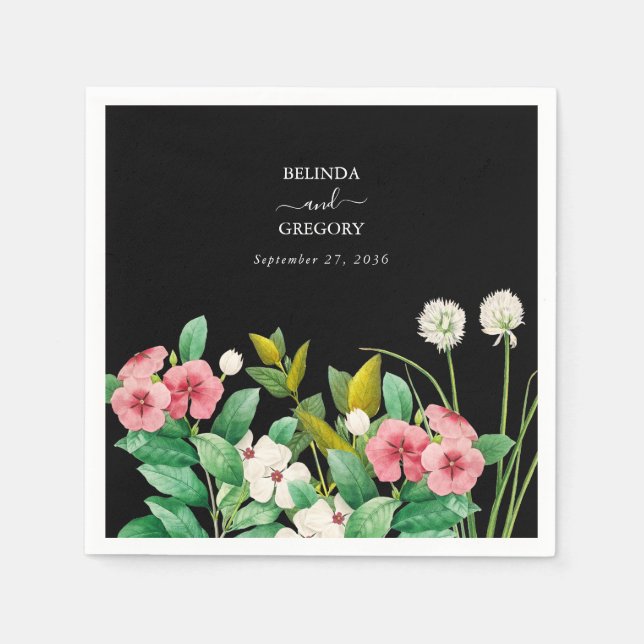 Wildblumen Periwinkle Watercolor Black Wedding Serviette (Vorderseite)