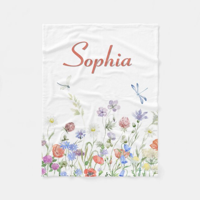 Wildblumen Personalisierter Individuelle Name Fleecedecke (Vorderseite)