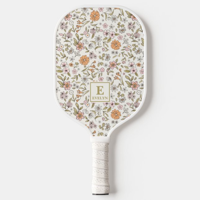 Wildblumen-Personalisierter Name-Monogramm  Pickleball Schläger (Vorderseite)