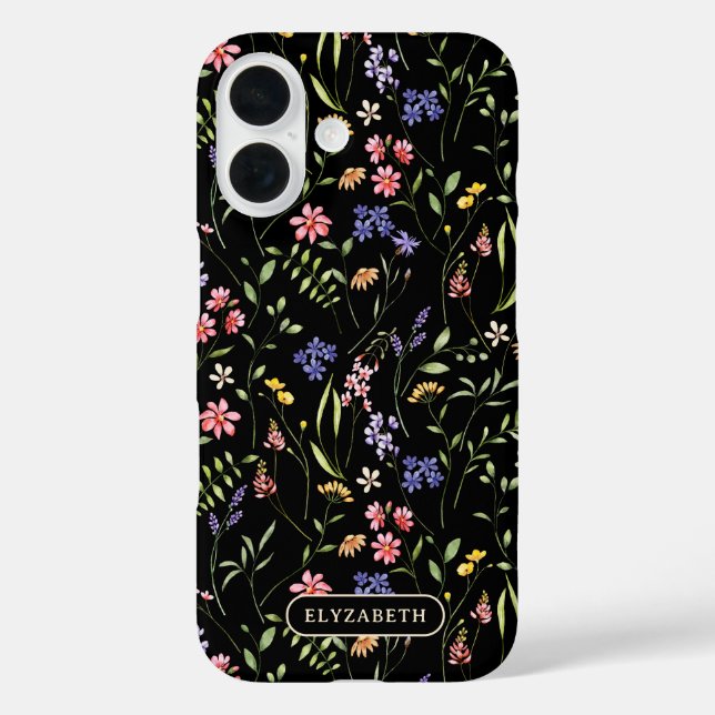 Wildblumen Personalisierter Name Schwarz Case-Mate iPhone Hülle (Rückseite)