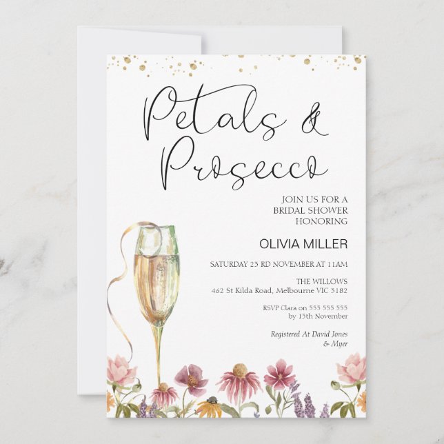 Wildblumen Petals und Prosecco-Brautparty Einladung (Vorderseite)