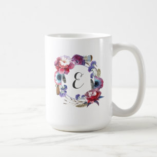 Wildblumen-Pfingstrose-Blumen mit Federn Monogra Tasse