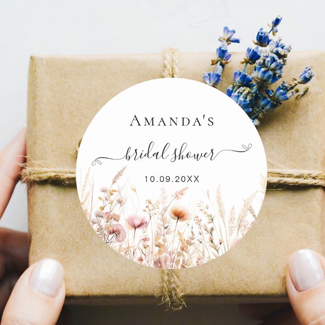 Wildblumen Pfirsichbeige Fall Liebe Brautparty Runder Aufkleber (Von Creator hochgeladen)