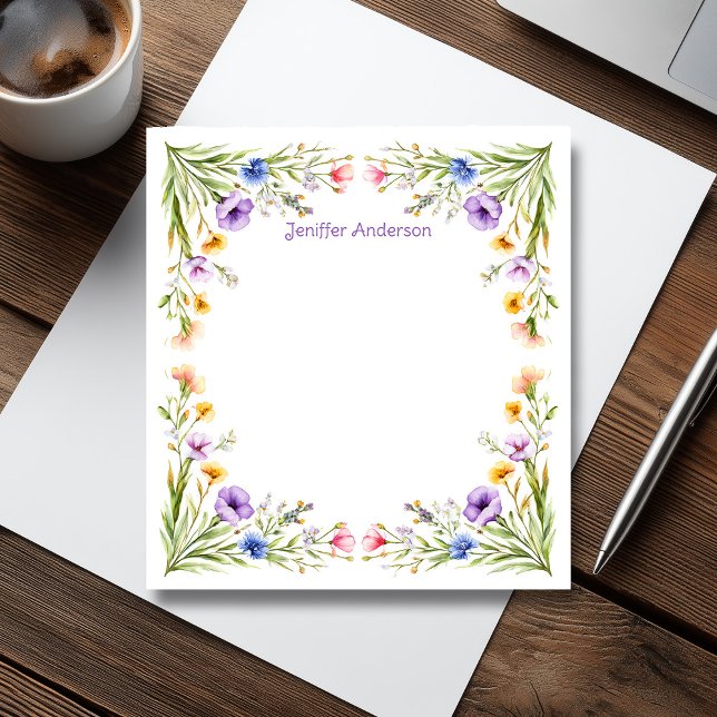 Wildblumen Pflaumen und Cornblumen Blumen Notizblock (Wildflowers Poppies & Cornflowers Floral Notepad)