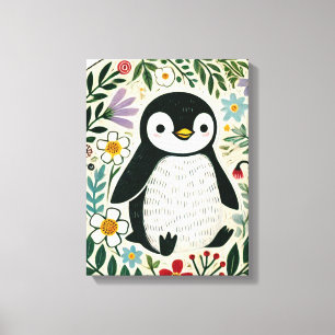 Wildblumen-Pinguin-Liebhaber-Illustration Leinwanddruck