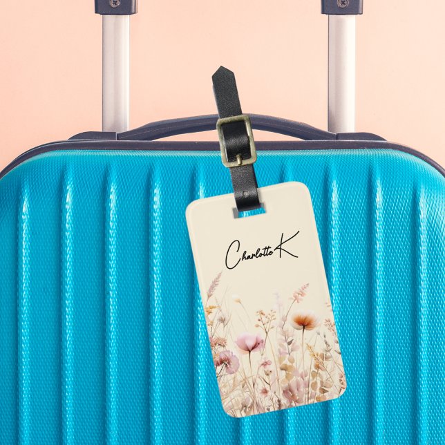 Wildblumen Pink-Beige-Creme-Skript Gepäckanhänger (Von Creator hochgeladen)