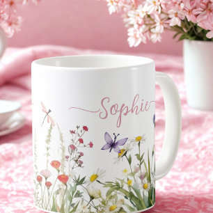 Wildblumen Pink Benutzerdefinierter Skriptname Kaffeetasse